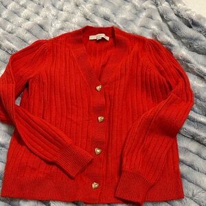 LOFT Red Cardigan with Heart Buttons